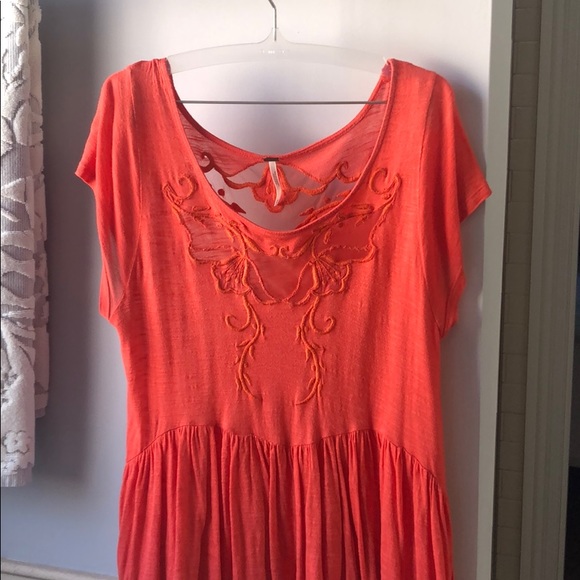 Orange free people shirt with sheer cutout detail - Picture 2 of 6